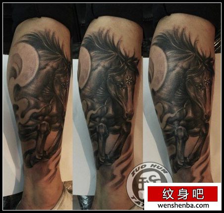 腿部时髦时髦的骏马纹身