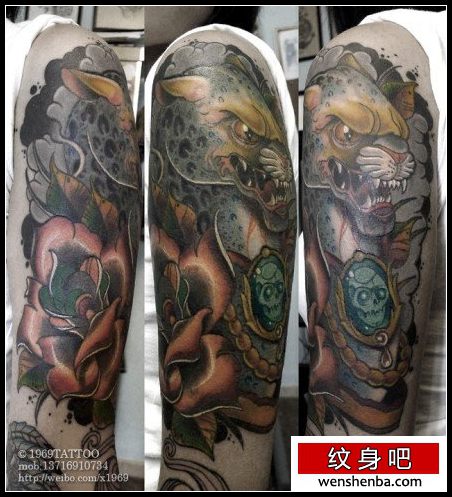 手臂时髦时髦的一枚豹头纹身