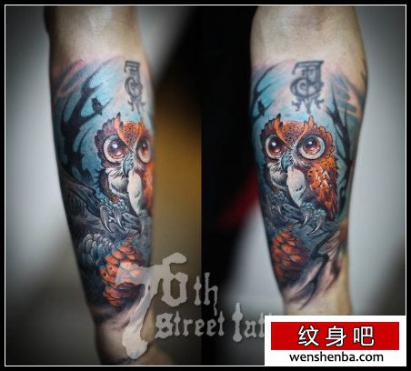 手臂个性帅气的猫头鹰纹身