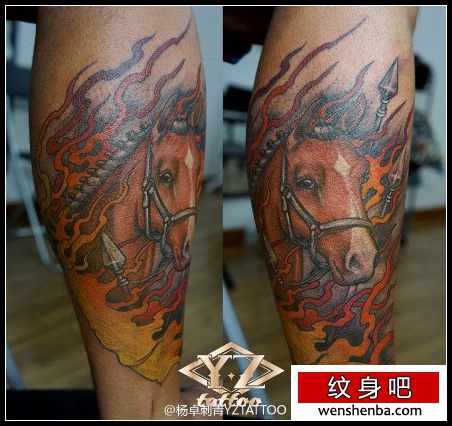 腿部权威时髦的马纹身