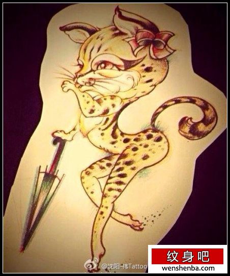 一枚个性时髦的豹子纹身手稿