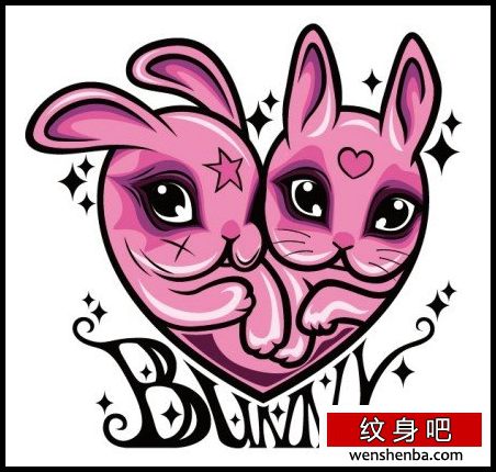 一枚可爱的小兔子爱心纹身