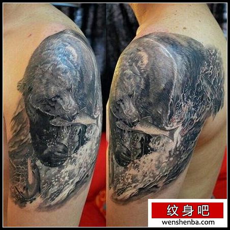 手臂权威很帅黑熊纹身
