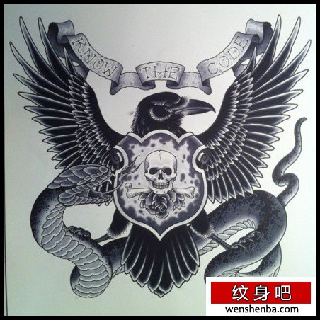 时髦的一枚老鹰与蛇纹身手稿