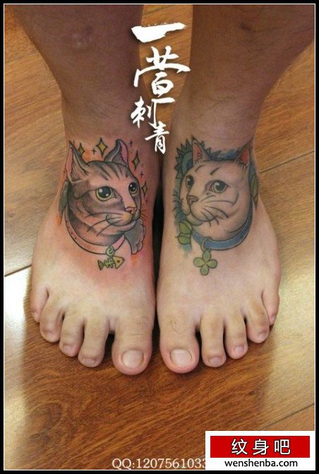 脚背权威时髦的猫咪纹身