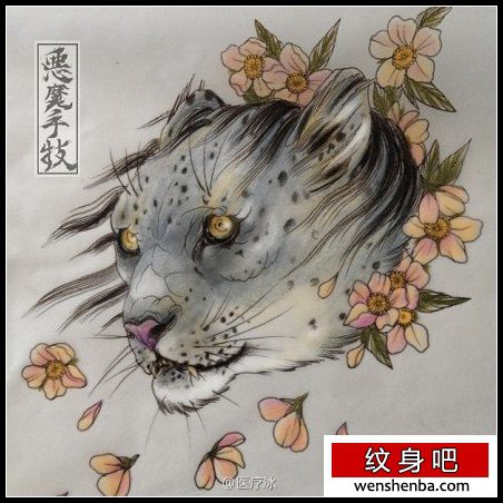 时髦帅气的一枚豹头纹身手稿