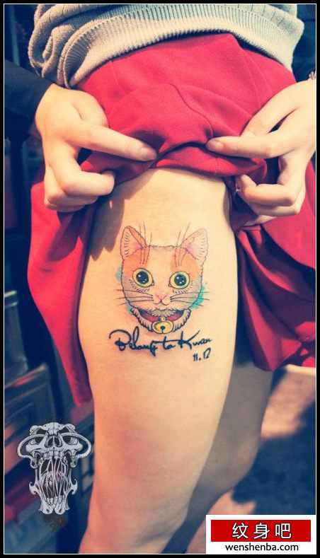 腿部可爱很萌的猫咪纹身