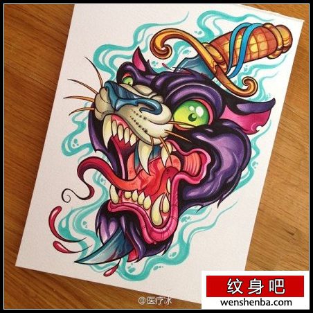 帅气帅气的一枚豹头纹身手稿