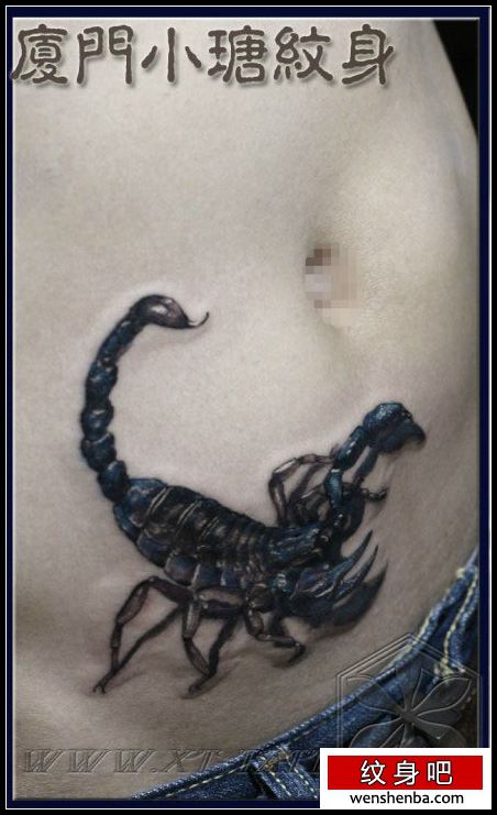 男性腹部一枚权威的蝎子纹身