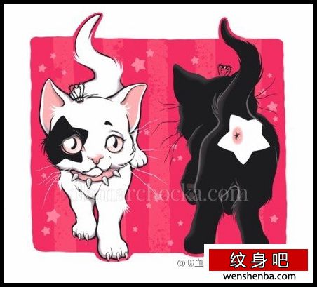 一组可爱的猫咪纹身手稿