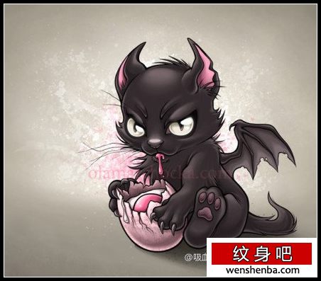 一枚可爱个性的小猫咪纹身