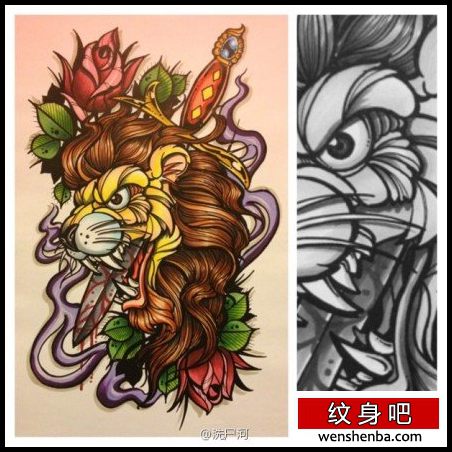 个性时髦的狮头纹身手稿