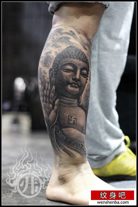 腿部权威帅气的一枚如来佛祖纹身