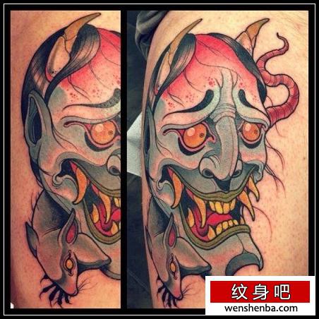 腿部帅气时髦的般若纹身