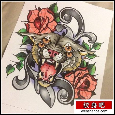 个性很帅的一枚四眼豹头纹身