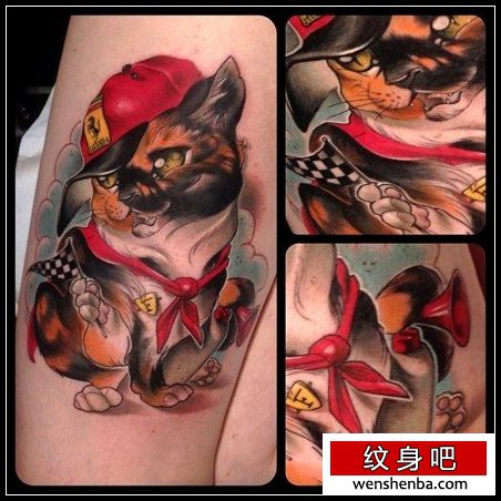 时髦很帅的一枚欧美猫咪纹身