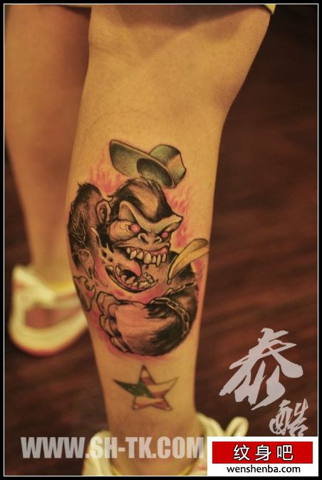腿部时髦时髦的一枚大猩猩纹身