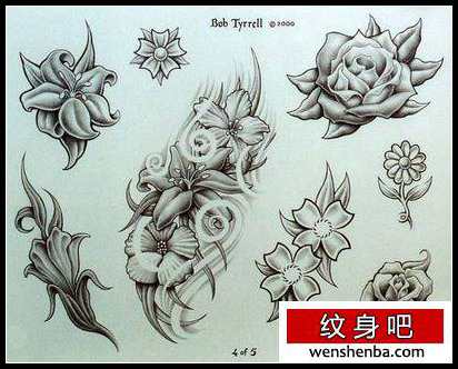 牡丹玫瑰百合纹身
