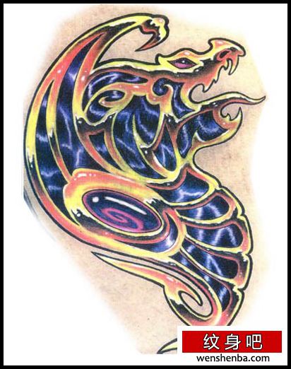 彩色欧式抽象龙纹身（tattoo)