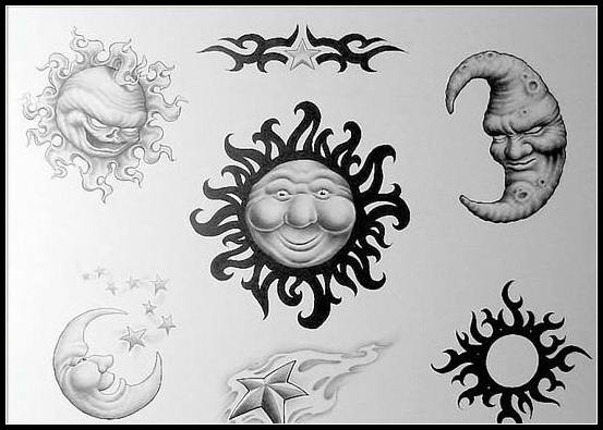 星座纹身太阳月亮五角星纹身