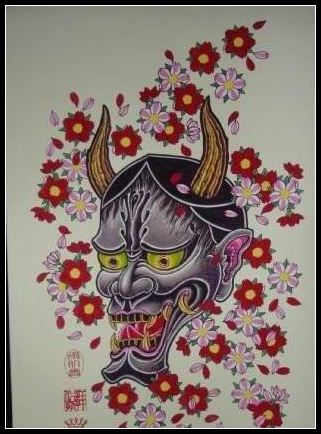 传统纹身彩色般若樱花纹身