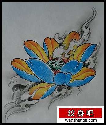 彩色花卉纹身彩色莲花纹身