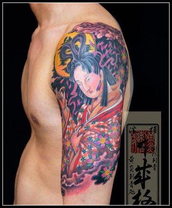 手臂彩色日本靓女艺妓纹身