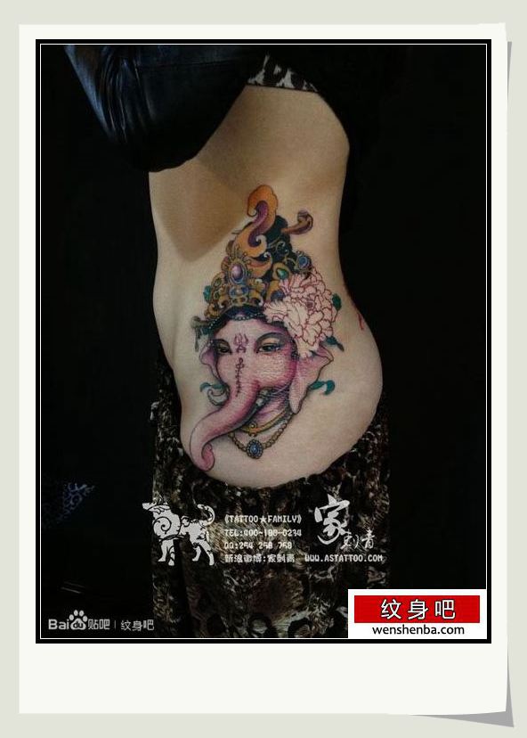 靓女腰部好看的象神纹身