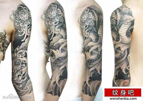 男性手臂时髦时髦的传统蛇纹身