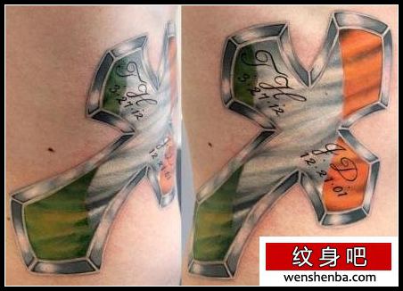 一张权威的欧美彩色十字架纹身