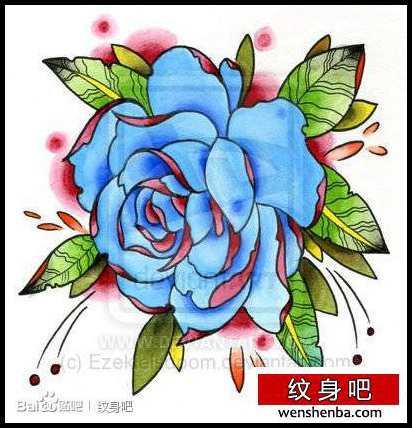 一枚个性的彩色玫瑰花纹身手稿