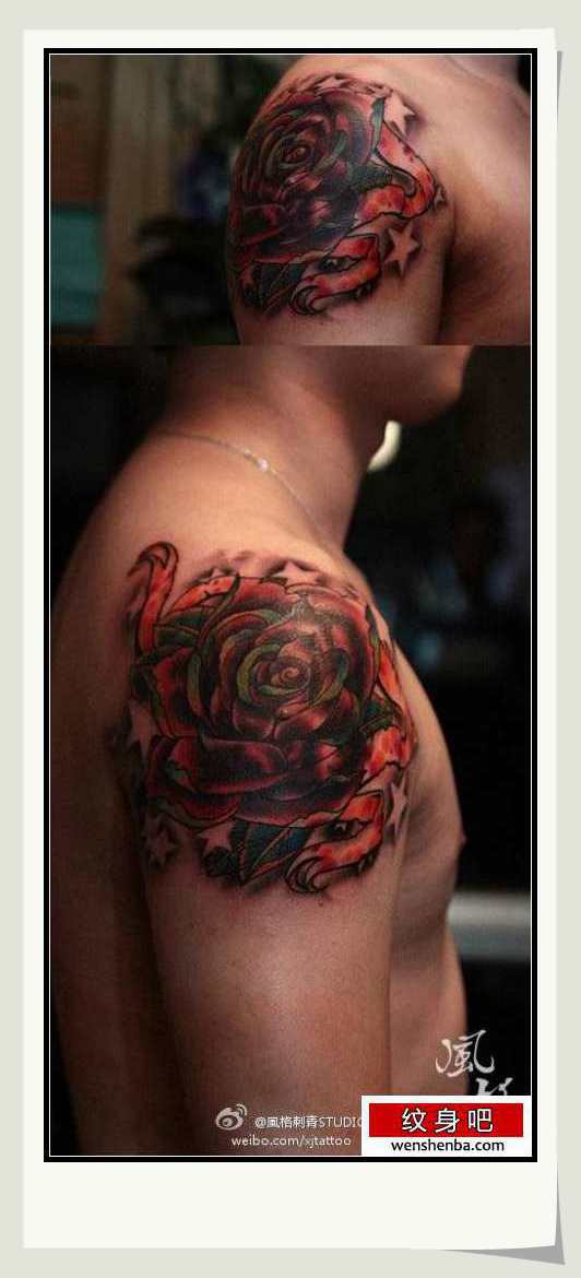 手臂时髦的一枚彩色玫瑰花纹身