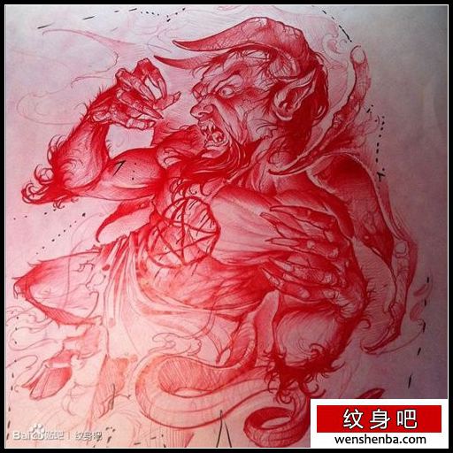时髦时髦的一张恶魔撒旦纹身