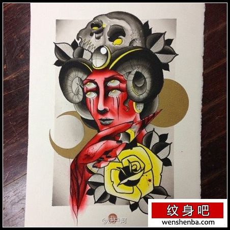 很帅权威的恶魔靓女纹身手稿