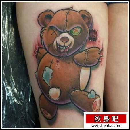 女人腿部个性权威一张布偶熊纹身