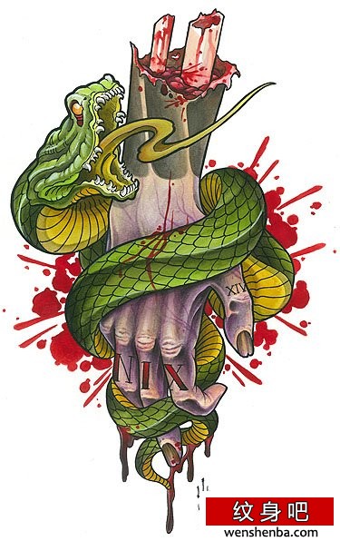时髦时髦的一张鬼手与蛇纹身