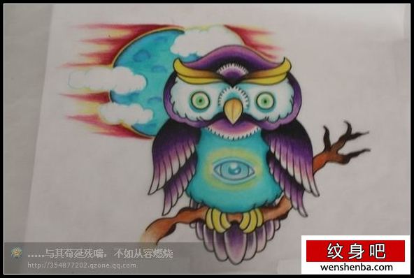 介绍一张个性猫头鹰纹身