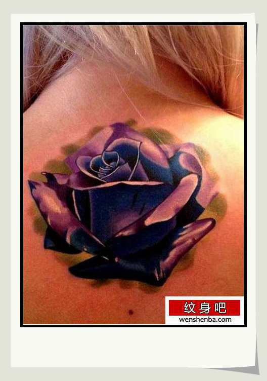 介绍一枚紫色漂亮玫瑰花纹身