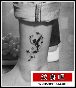 女人腿部可爱时髦的图腾精灵纹身