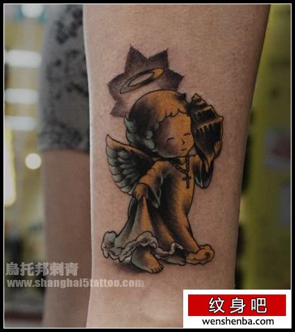 腿部可爱的小天使纹身