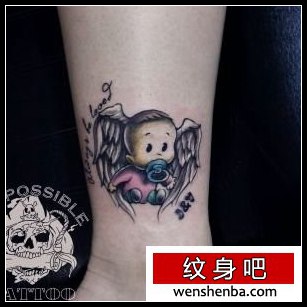 腿部超萌超可爱的小天使纹身