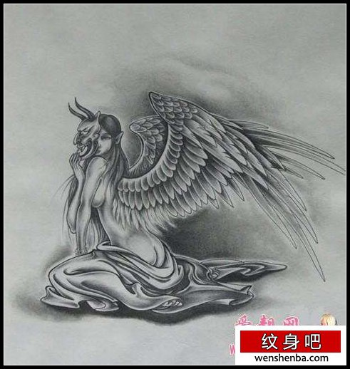 天使纹身:黑白天使纹身