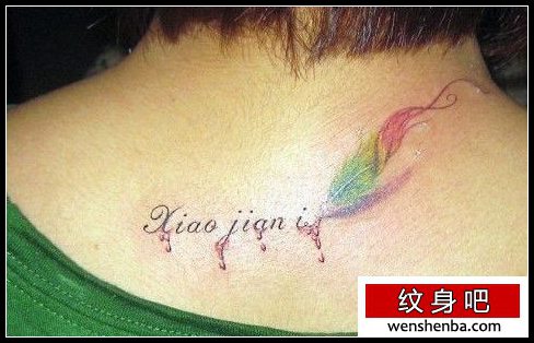 权威彩色羽毛字母纹身