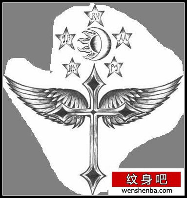 2011年最新纹身之十字架翅膀纹身