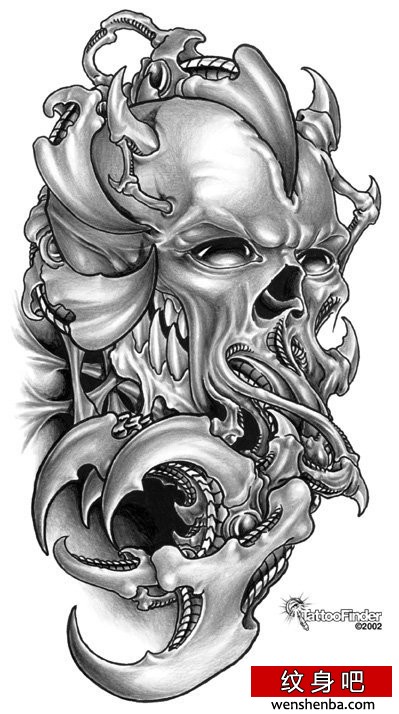 欧美3D纹身机械恶魔骷髅纹身