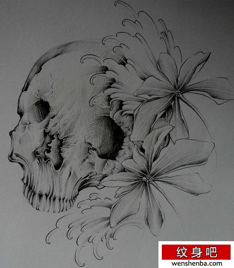 骷髅纹身骷髅花卉纹身