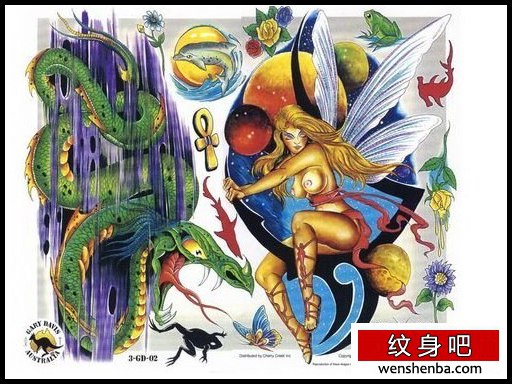 欧美纹身彩色欧美精灵翅膀纹身