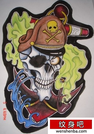 骷髅纹身权威海盗骷髅头纹身