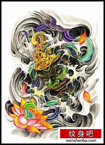 日本般若莲花纹身手稿