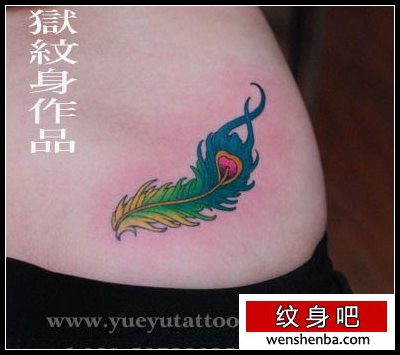 女人喜欢腰部彩色羽毛纹身